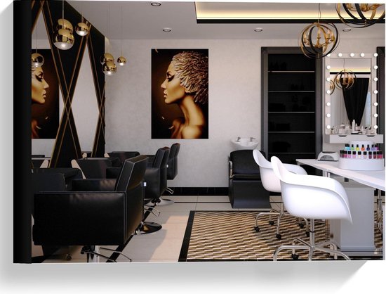Canvas  - Salon met Gouden Inrichting - 40x30cm Foto op Canvas Schilderij (Wanddecoratie op Canvas)
