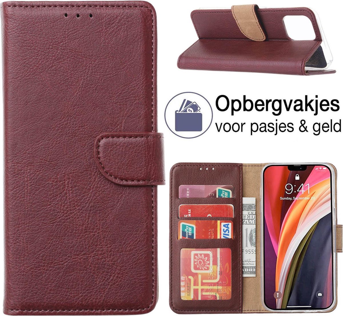 iPhone 12 PRO MAX book case - book cover - portemonnee hoesje - book hoesje wallet case - BORDEAUX - EPICMOBILE