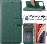 iPhone 12 Mini book case - book cover - portemonnee hoesje - iPhone 12 Mini hoesje wallet case - pasjes houder - GROEN - EPICMOBILE
