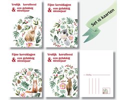 Kerstkaarten set - 16 stuks - DutchDesign illustraties - natuur winterdieren kerstkaartjes