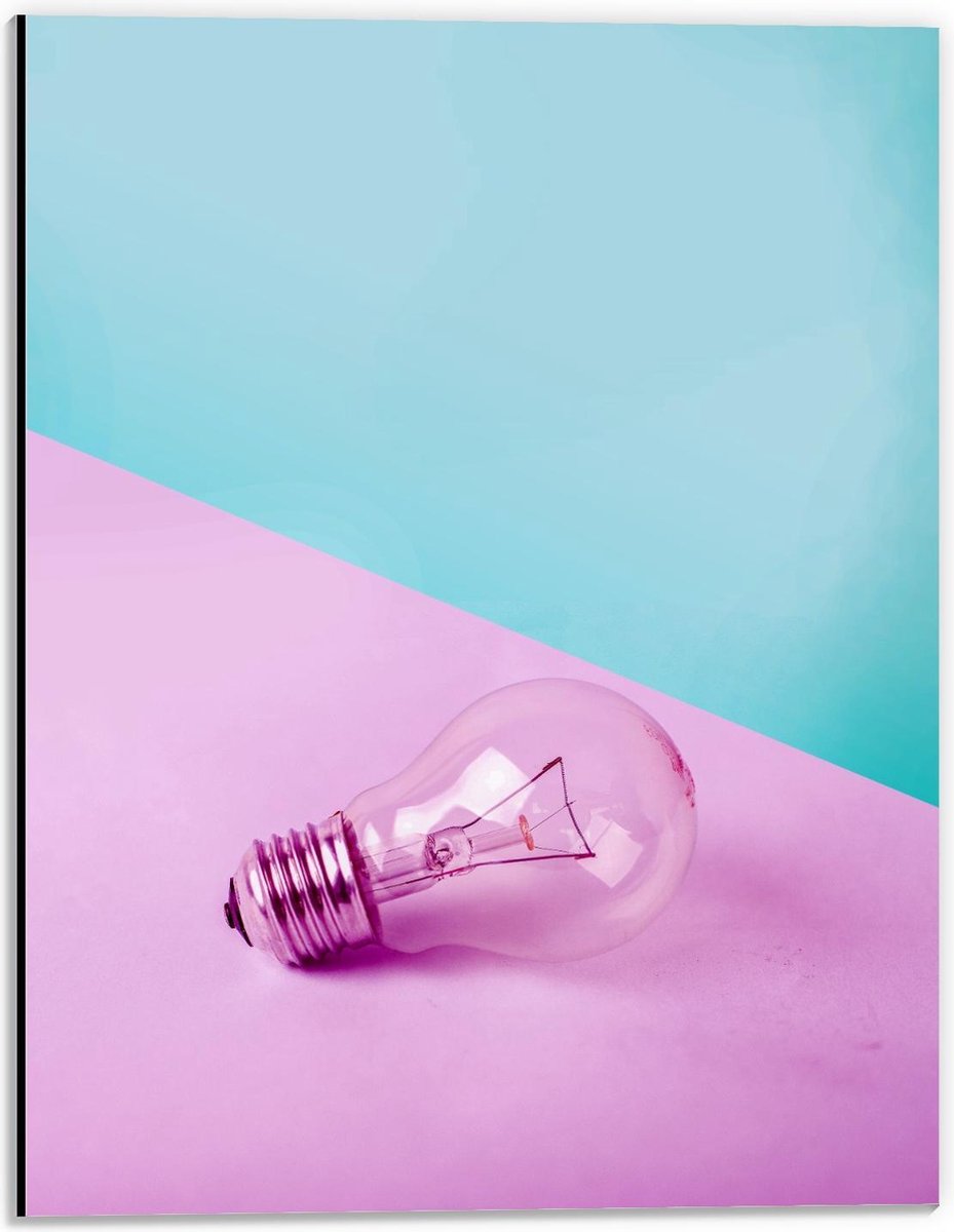 Dibond - Paarse Gloeilamp - 30x40cm Foto op Aluminium (Met Ophangsysteem)