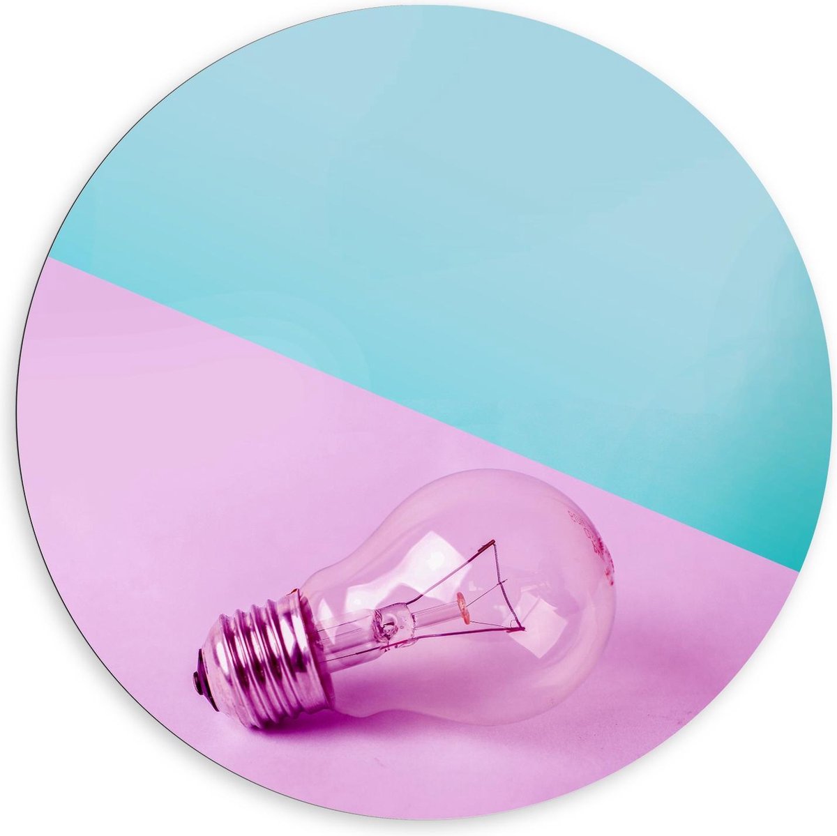 Dibond Wandcirkel - Paarse Gloeilamp - 120x120cm Foto op Aluminium Wandcirkel (met ophangs