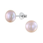 Oorbellen dames | Oorstekers | Zilveren oorstekers, parel, peach | WeLoveSilver