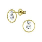 Oorbellen dames | Oorstekers | Gold plated oorstekers, dubbele kristal | WeLoveSilver