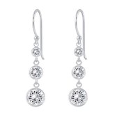 Oorbellen dames | Hangers | Zilveren oorhangers, lang met drie cubic zirkonia steentjes | WeLoveSilver