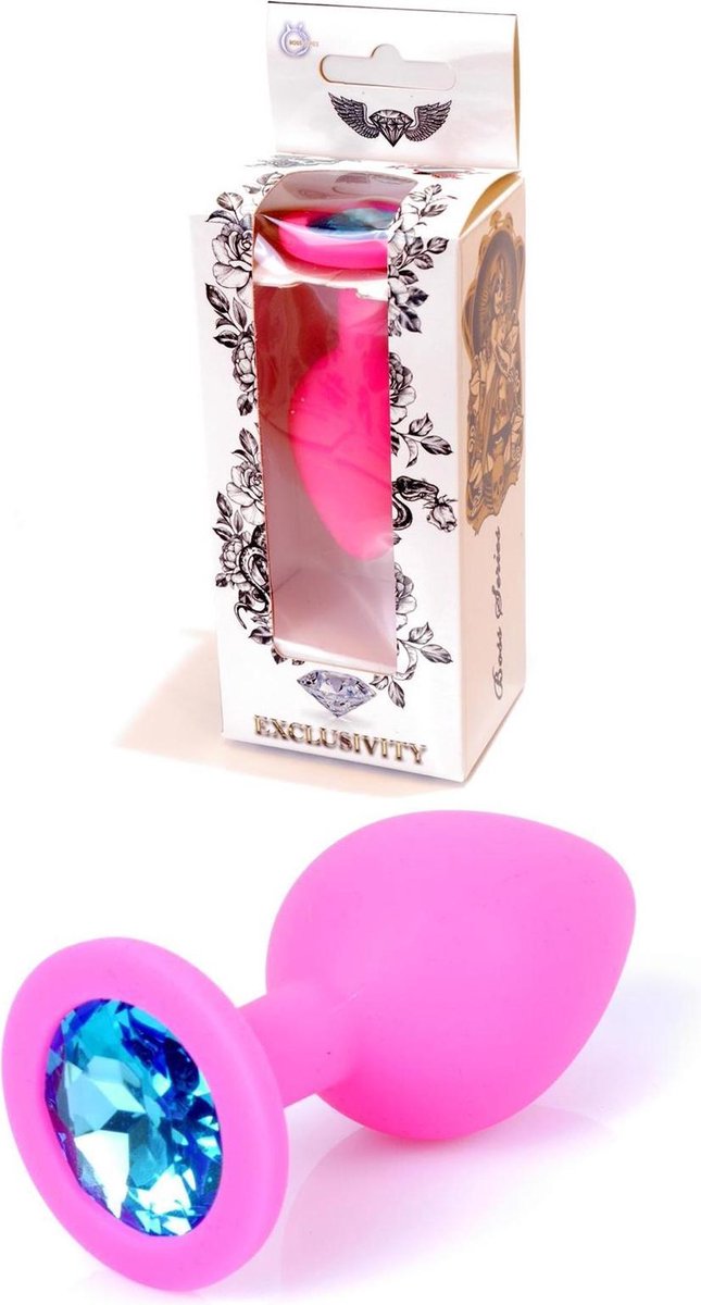 Goedkoopste Butt plug - Anaal plug- Jawellery Pink 100 Siliconen PLUG Medium- Light Blue Diamond