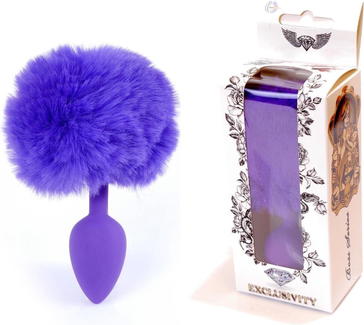 Bossoftoys - Purple Silicone Anal Plug With Bunny Tail Purple - Length 6,5 Cm - Dia 2,7 Cm - 64-00101