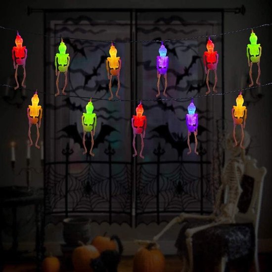Halloween weerbestendig gekleurd lichtsnoer skelet. 20 LED`s voor binnen en  buiten.... | bol.com