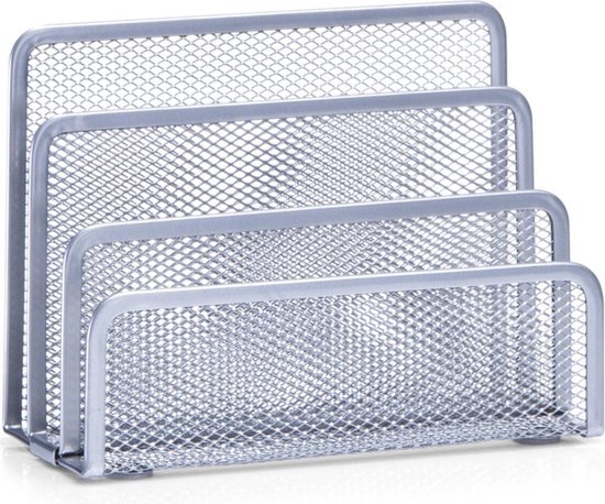 Zilveren brievenhouder postbakjes 3-vaks van draadmetaal/mesh 17 x 13,5 cm - Kantoorbenodigdheden - Bureau-accessoires - Brievenhouders - Postbakjes - Mesh kantoor/bureau benodigdheden