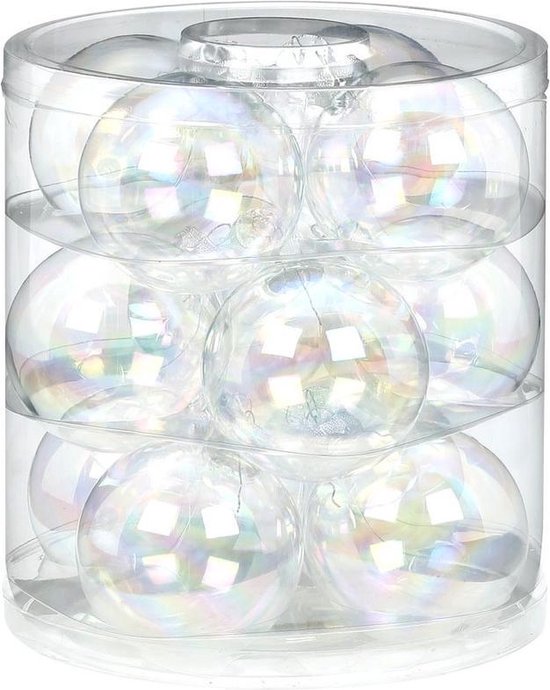 Inzet huis gespannen 12x Transparant parelmoer glazen kerstballen 8 cm glans en mat -  Kerstboomversiering... | bol.com
