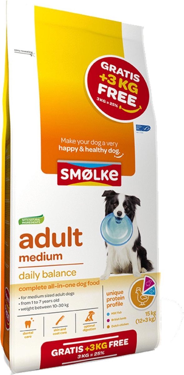 Smolke Adult Medium Bonus Bag - Hondenvoer - 15 kg