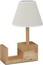 Relaxdays tafellamp usb - nachtlamp - boekensteun - telefoonhouder hout - tafellampje E27
