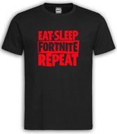 Zwart T shirt met Rode Tekst "Eat Sleep Fortnite Repeat "ronde hals / Size M