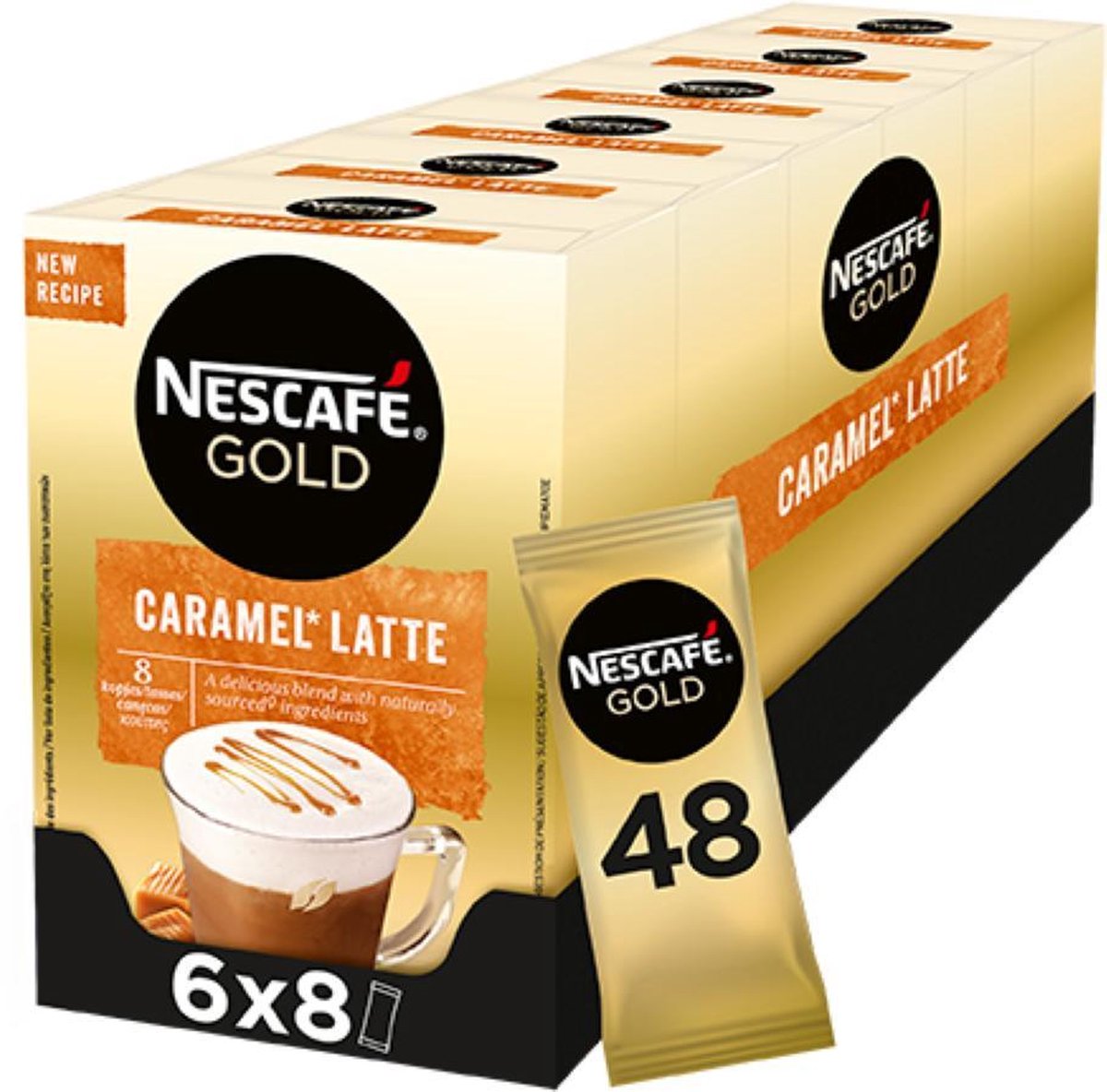 Nescafé Gold Caramel Latte oploskoffie - 6 doosjes à 8 zakjes
