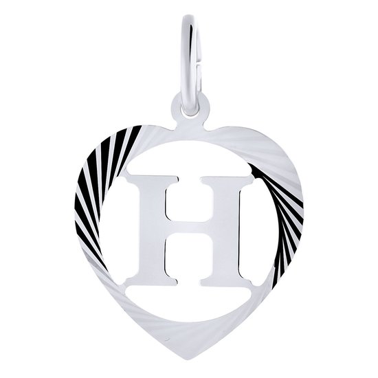 Lucardi Dames Zilveren hanger alfabet in hart facet - Letter H - 925 Zilver - Zilverkleurig