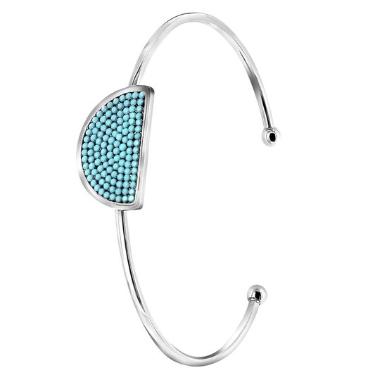 Lucardi Dames Armband half rond turquoise kristal - Staal - Armband - Cadeau - Stijlvol - Zilverkleurig