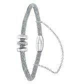 Lucardi Dames Armband mesh met kristal - Staal - Armband - Cadeau - 19 cm - Zilverkleurig