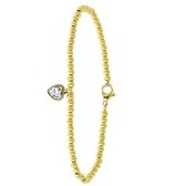 Lucardi - Dames Armband bol/hart wit kristal - Staal - Armband - Cadeau - 19 cm - Goudkleurig