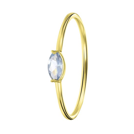 Lucardi Dames Ring markies licht blauw - Ring - Cadeau - 14 Karaat Goud - Geelgoud