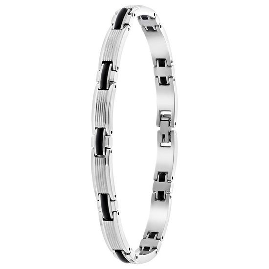 Lucardi Heren Armband schakel zwart - Staal - Armband - Cadeau - Vaderdag - 21 cm - Zilverkleurig