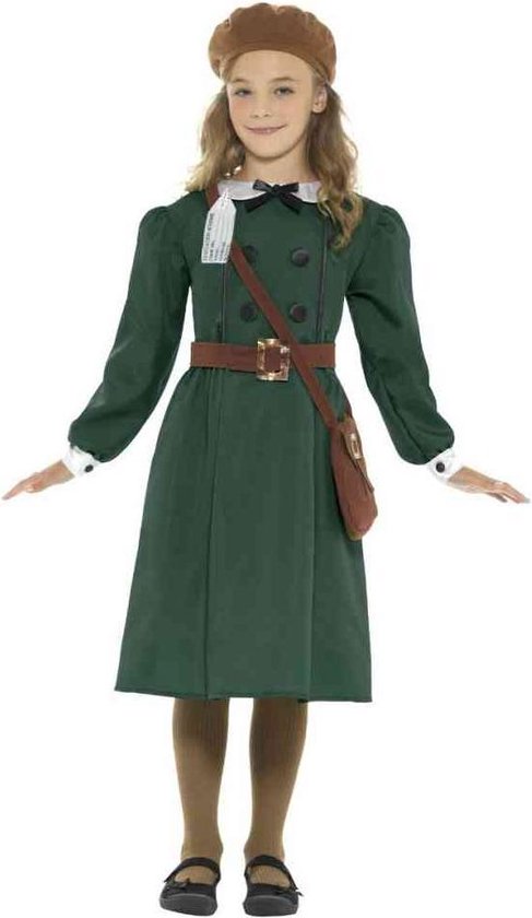 Smiffys - WW2 Evacuee Girl Kinder Kostuum - Kids tm 12 jaar - Groen