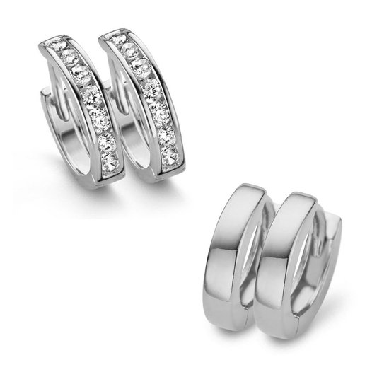 New Bling 9NB SET023 Boucles d' Boucles d'oreilles en argent pour dames - Set - 2 paires - 12 mm - 14 mm - Zircone - Couleur argent