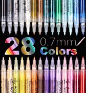Acrylverfpennen, Acryl markers, 28 briljante kleuren, 0,7 mm verfmarkeerstiften met extra fijne punt,  Verfpennen voor het schilderen van stenen, keramiek, glas, canvas, hout, kiez