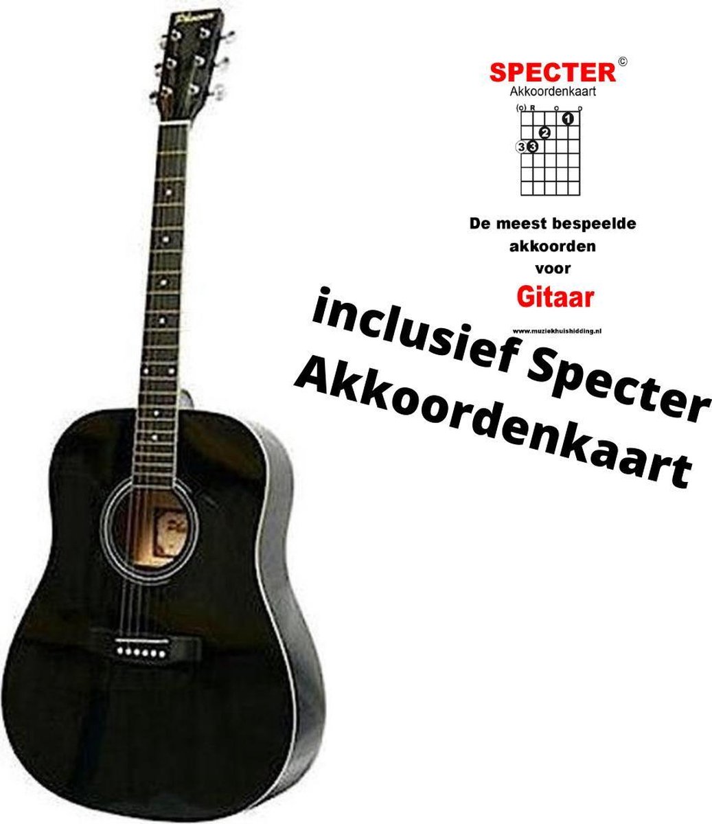 Akoestische Western gitaar Zwart met handige akkoordenkaart