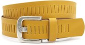 A-Zone Gele broekriem met gleufjes - heren en dames riem - 4 cm breed - Geel - Echt Leer - Taille: 95cm - Totale lengte riem: 110cm