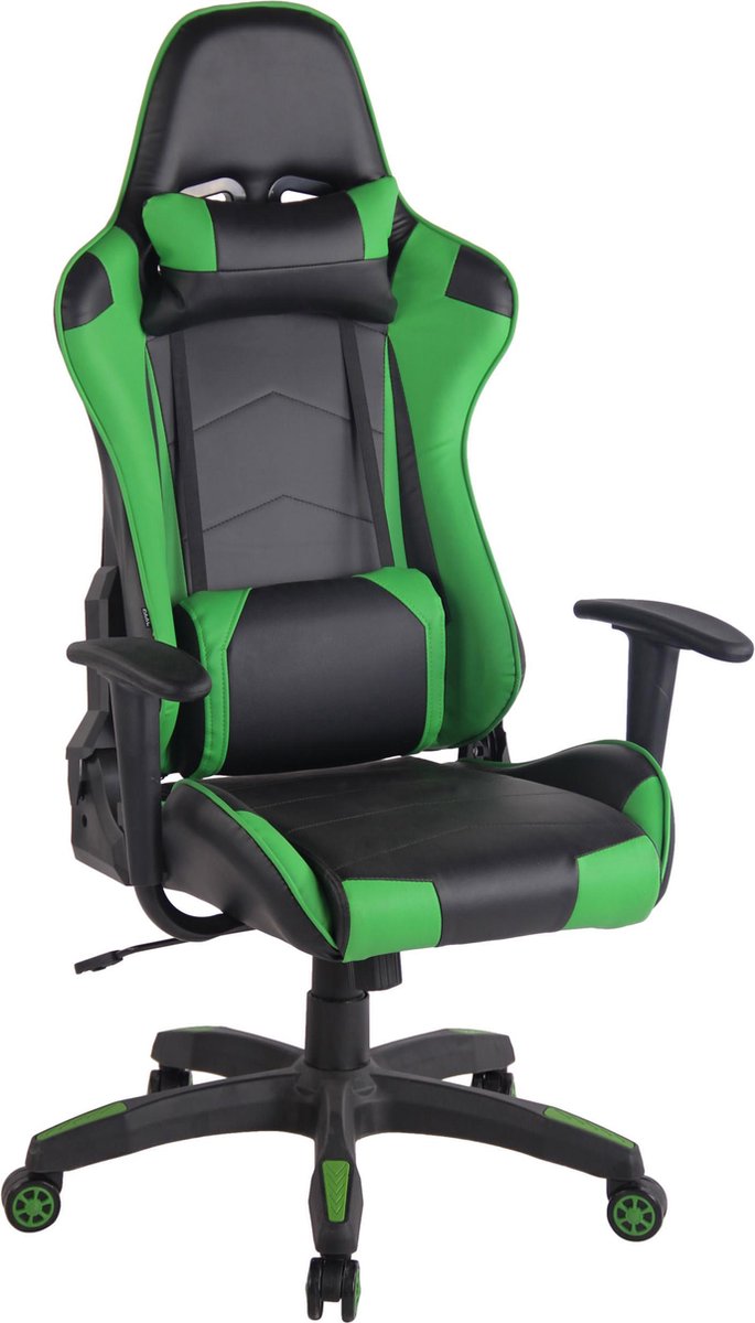 Bureaustoel - Game stoel - In hoogte verstelbaar - Kunstleer - Groen/zwart - 65x47x138 cm