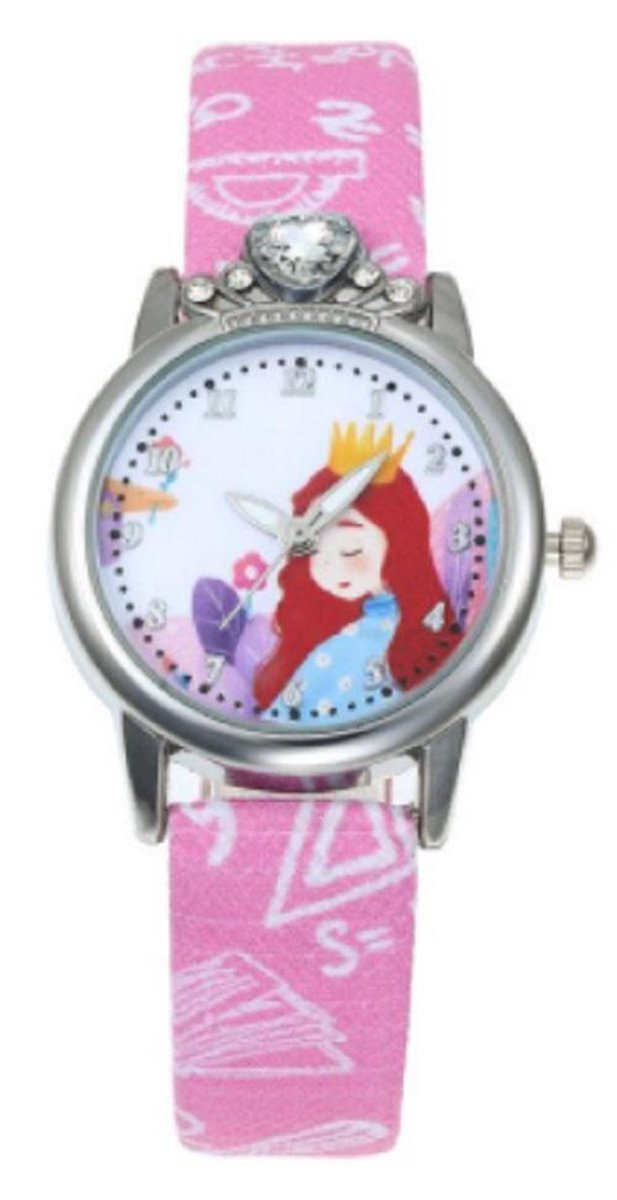 Prachtig Prinsessen kinderhorloge- peuter horloge - meisjes - roze - 27 mm - I-deLuxe verpakking