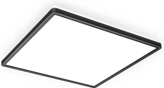B.K.Licht - Plafonnier - noir - rétro éclairage - indirect - ultra plat - lampe de salon - éclairage plafond  - 4.000K - 3.000Lm - 42x42cm
