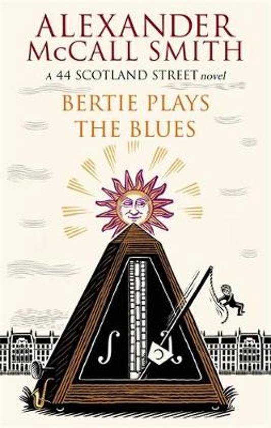Boekcover van 'Bertie Plays The Blues' met een metronoom, zon met gezicht, en een saxofoon.