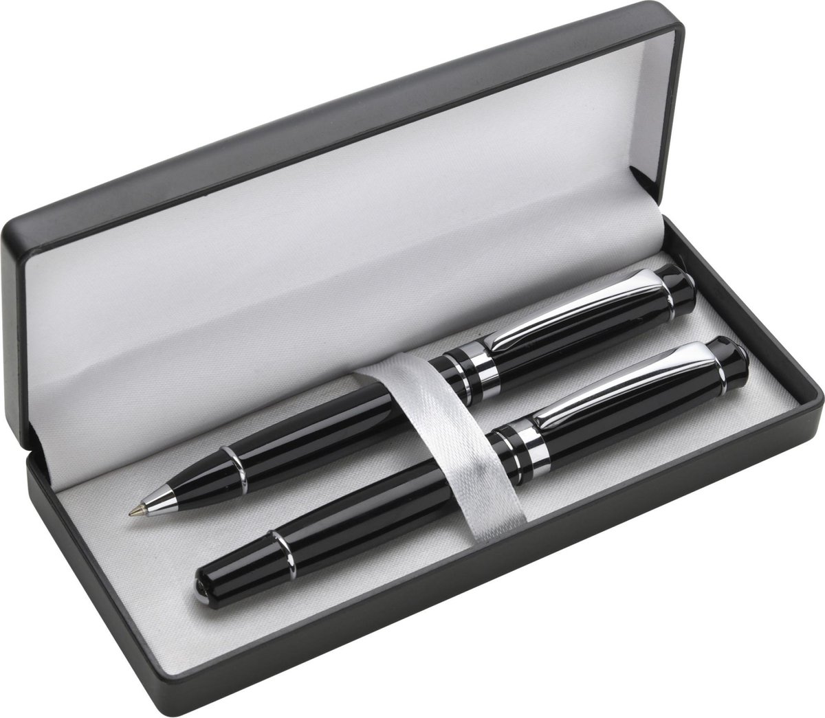 Schrijf set - Balpen en Rollerbal - Aluminium - Zwart schrijvend - Verchroomde Pennenset