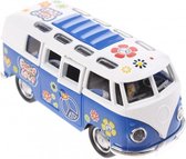 Flower Power Bus Metal Pull Back met licht en geluid (Blauw) 18 cm Toys - Modelauto - Schaalmodel - Model auto