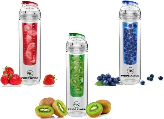 Flitsend tand Ambtenaren Waterfles met fruit infuser – Drinkfles fruit – Sportfles – BPA vrij - Set  van 3 stuks | bol.com