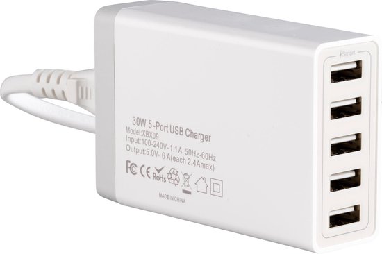 Chargeur domestique USB - 5 ports 5V - 2.1A 5 ports de charge rapide 5V |  bol.com