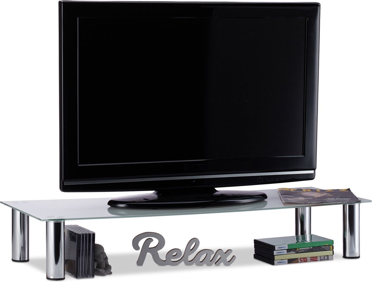 Relaxdays tv-tafel - monitorstandaard - televisie tafel wit - schermverhoger tv-verhoging
