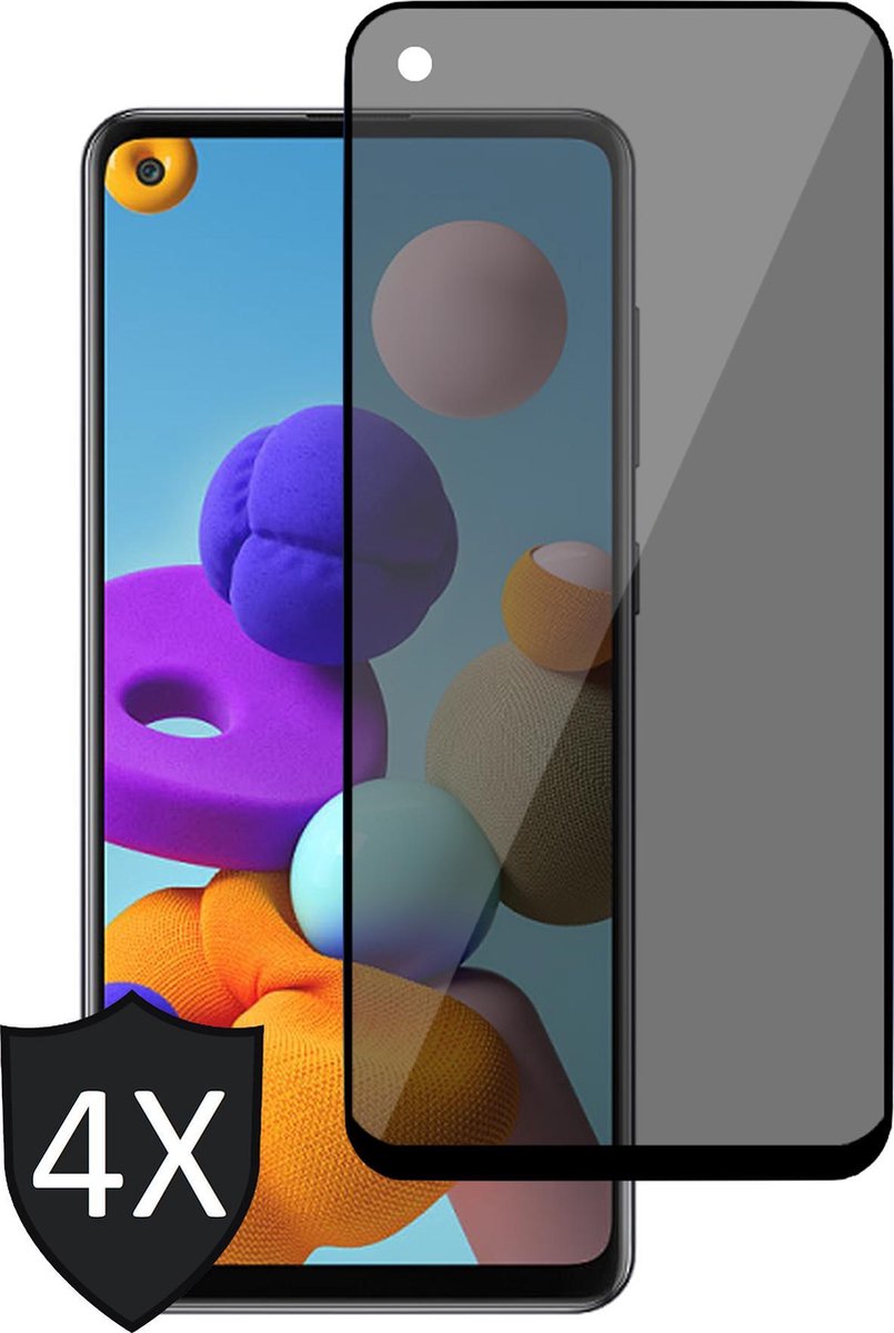 Privacy Screenprotector geschikt voor Samsung A21s - 4x FullGuard Glas Screen Protector