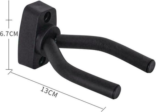 Afmetingen van een zwarte gitaar wandbeugel: 6.7cm hoog, 13cm breed.