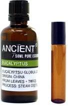 Huile d'eucalyptus - 50 ml - huile essentielle - avec flacon de recharge roll on - pure nature - certifié UE - muscles - rhumes - désinfection - assainisseur d'air