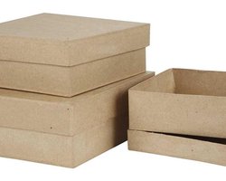 Boîtes carrées, dim.16 + 18 + 20 cm, H: 5 + 6 + 7,5 cm, 3pièces