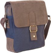 Dermata Canvas Leder Unisex Schoudertas Blauw/Bruin