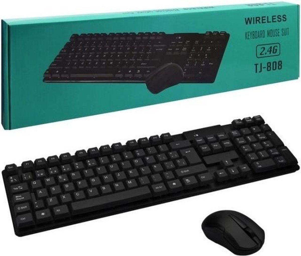 Draadloze Muis en Toetsenbord Set - Wireless Qwerty Keyboard en Mouse - TJ808 zwart