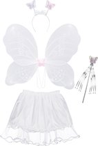 Relaxdays fee kostuum kinderen - vlindervleugels - kinderkostuum - toverstaf - diadeem - wit