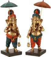 J-Line Ganesha Parasol Poly Goud/Oranje/Turquoise Assortiment Van 2 L 17 x B 17 x H 15 cm