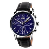 Skmei Silver Blue - Black Leather - Heren Horloge
