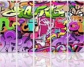 Schilderij , Graffiti in graffiti  ,4 maten , 5 luik , multikleur , wanddecoratie , Premium print , XXL