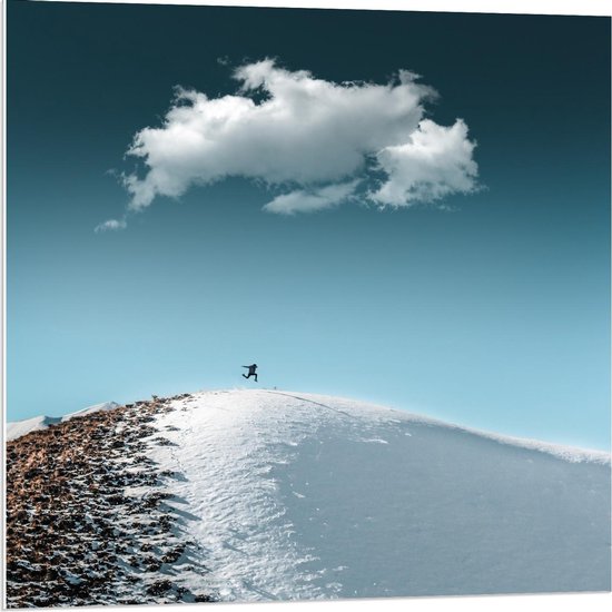 Forex - Berg met Sneeuw en Blauwe Lucht - 80x80cm Foto op Forex