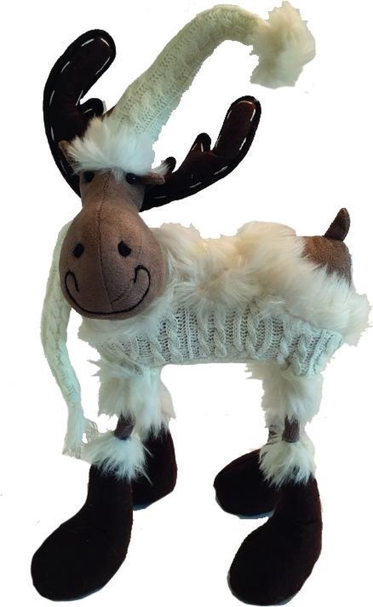 Rendier Eland staand op 4 poten met witte gebreide wollen jas 50 cm